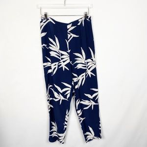 Sully Bonnelly Navy Silk Bamboo Print Wide Leg Pant 12